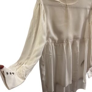 AllSaints Ivory Cupro Peplum Blouse Medium Mock Neck Long Sleeve